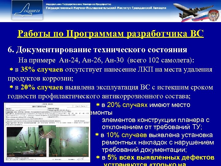 Работы по Программам разработчика ВС 6. Документирование технического состояния На примере Ан-24, Ан-26, Ан-30
