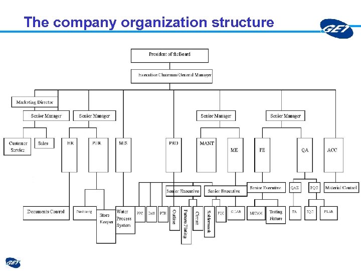 The company organization structure 