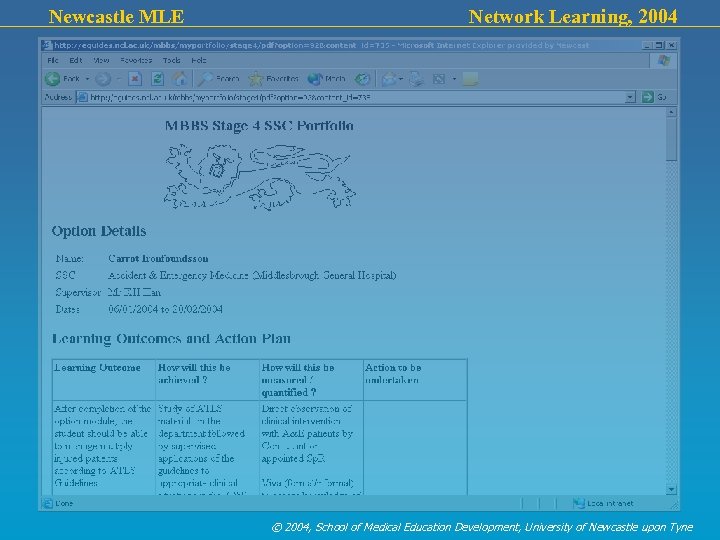 Newcastle MLE Network Learning, 2004 © 2004, School of Medical Education Development, University of
