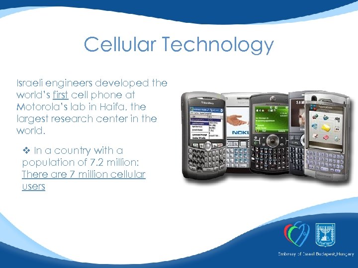 Cellular Technology Israeli engineers developed the world’s first cell phone at Motorola’s lab in