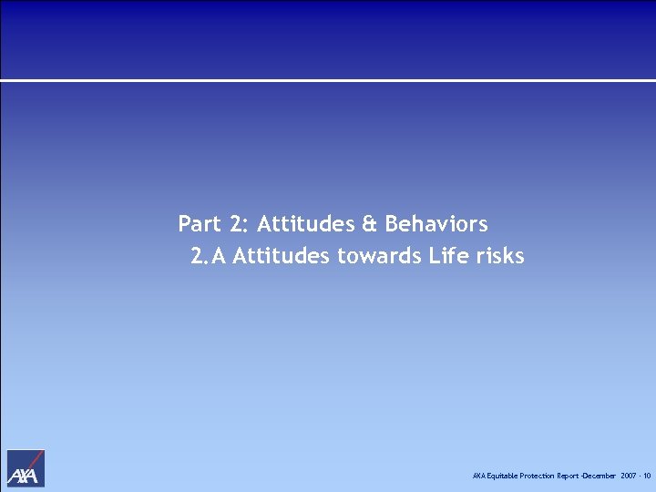 Part 2: Attitudes & Behaviors 2. A Attitudes towards Life risks AXA Equitable Protection