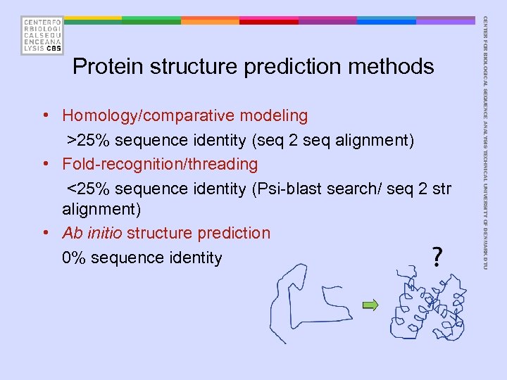  • Homology/comparative modeling >25% sequence identity (seq 2 seq alignment) • Fold-recognition/threading <25%