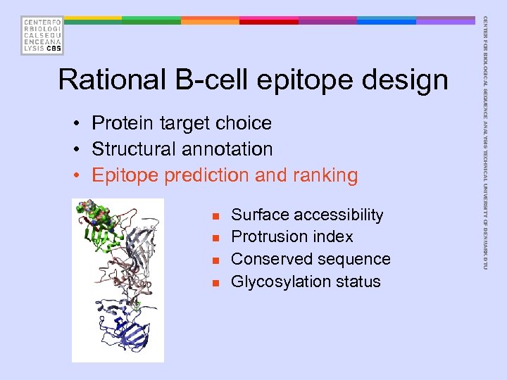  • Protein target choice • Structural annotation • Epitope prediction and ranking n