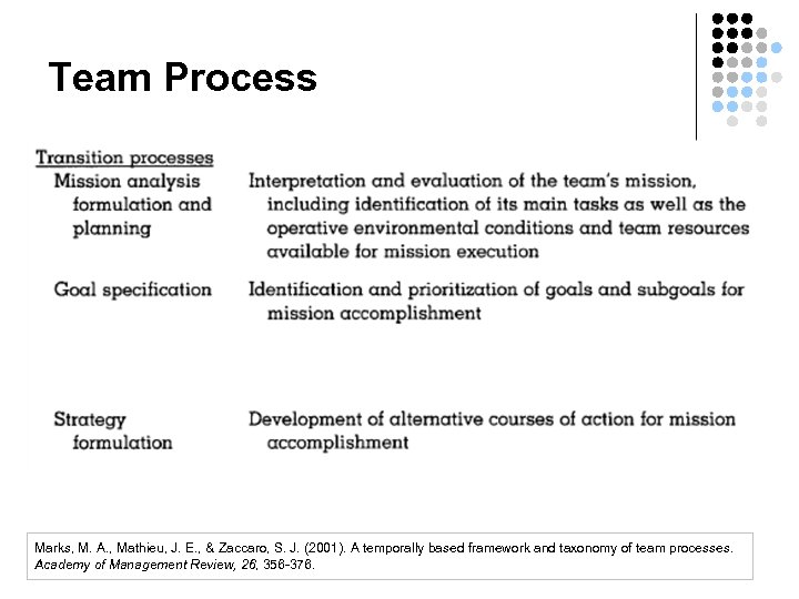 Team Process Marks, M. A. , Mathieu, J. E. , & Zaccaro, S. J.