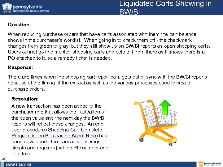 Liquidated Carts Showing in BW/BI Question: When reducing purchase orders that have carts associated