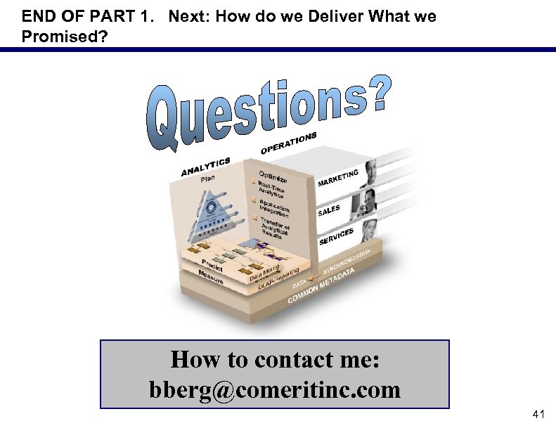 END OF PART 1. Next: How do we Deliver What we Promised? How to