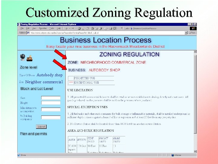 Customized Zoning Regulation Autobody shop Neighbor commercial 