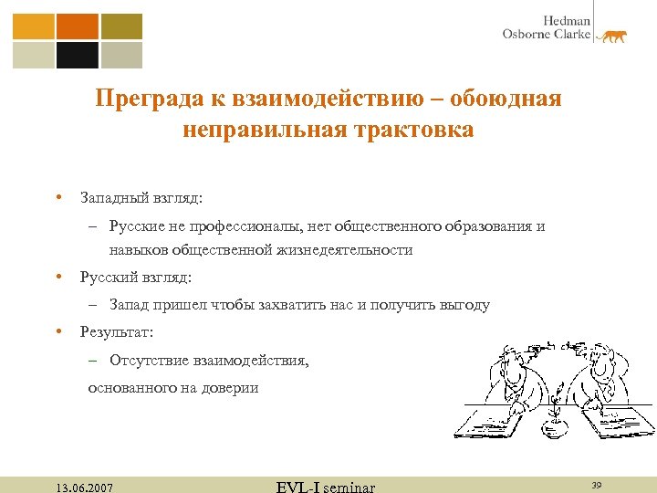 Преграда к взаимодействию – обоюдная неправильная трактовка • Западный взгляд: – Русские не профессионалы,