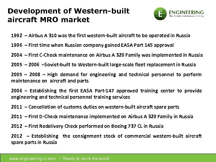 Development of Western-built aircraft MRO market 1992 – Airbus A 310 was the first