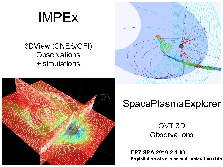 IMPEx 3 DView (CNES/GFI) Observations + simulations Space. Plasma. Explorer OVT 3 D Observations
