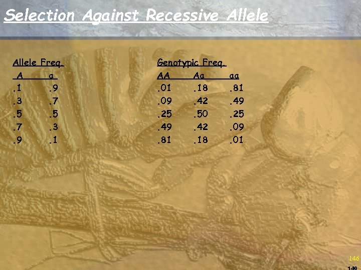 Selection Against Recessive Allele Freq. A a. 1. 9. 3. 7. 5. 5. 7.