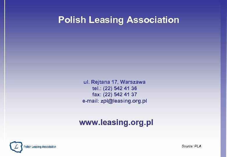 Polish Leasing Association ul. Rejtana 17, Warszawa tel. : (22) 542 41 36 fax: