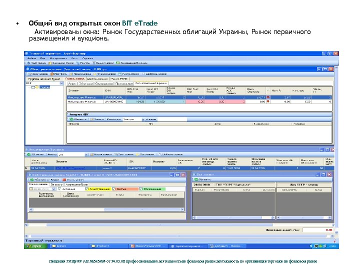  • Общий вид открытых окон BIT e. Trade Активированы окна: Рынок Государственных облигаций