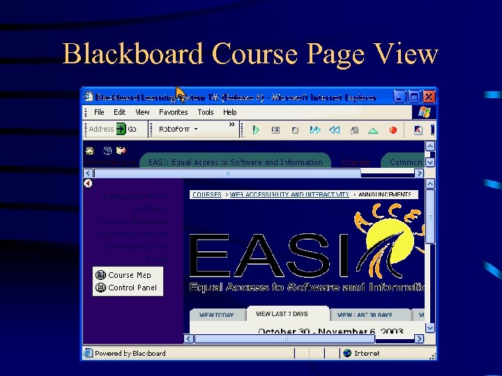 Blackboard Course Page View 