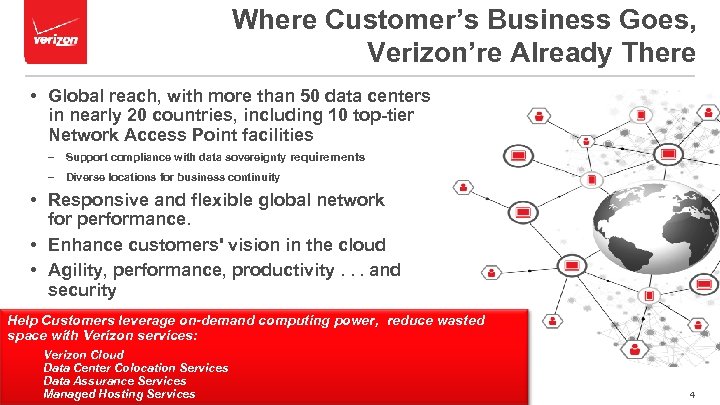 Where Customer’s Business Goes, Verizon’re Already There • Global reach, with more than 50