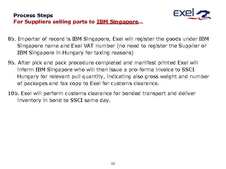 Process Steps For Suppliers selling parts to IBM Singapore… 8 b. Importer of record
