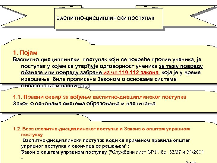 ВАСПИТНО-ДИСЦИПЛИНСКИ ПОСТУПАК 1. Појам Васпитно-дисциплински поступак који се покреће против ученика, је поступак у