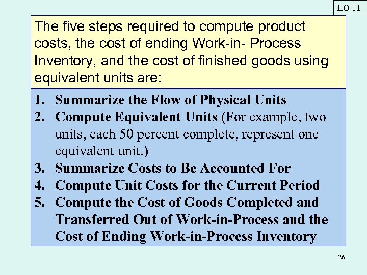LO 11 The five steps required to compute product costs, the cost of ending