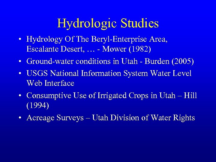 Hydrologic Studies • Hydrology Of The Beryl-Enterprise Area, Escalante Desert, … - Mower (1982)