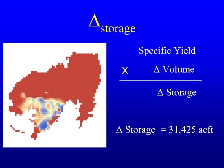 Δstorage Specific Yield X Δ Volume Δ Storage = 31, 425 acft 