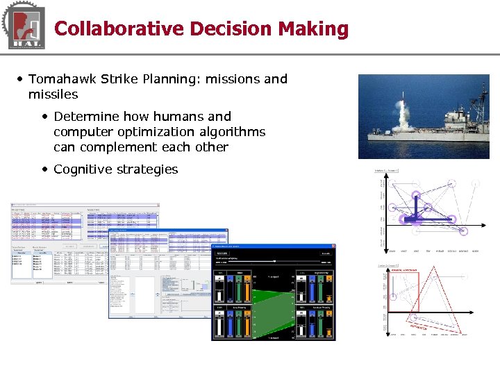 Collaborative Decision Making • Tomahawk Strike Planning: missions and missiles • Determine how humans
