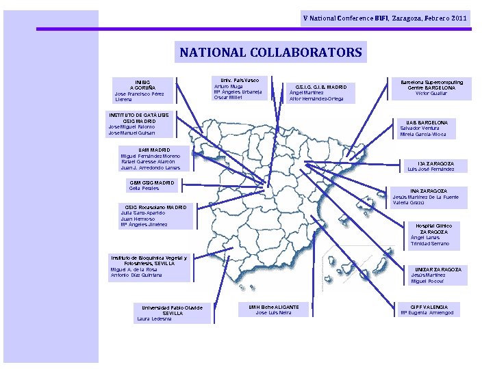 V National Conference BIFI, Zaragoza, Febrero 2011 NATIONAL COLLABORATORS INIBIC A CORUÑA Jose Francisco