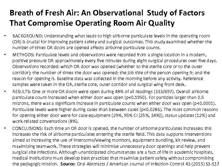 Breath of Fresh Air: An Observational Study of Factors That Compromise Operating Room Air