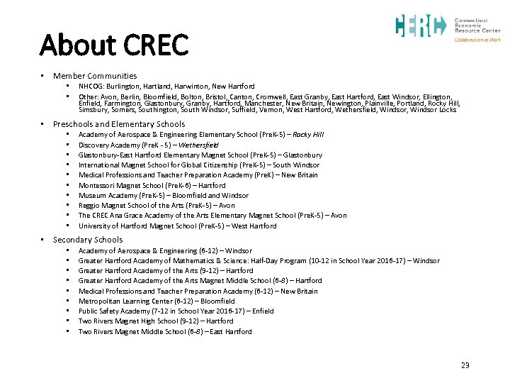 About CREC • Member Communities • • NHCOG: Burlington, Hartland, Harwinton, New Hartford Other: