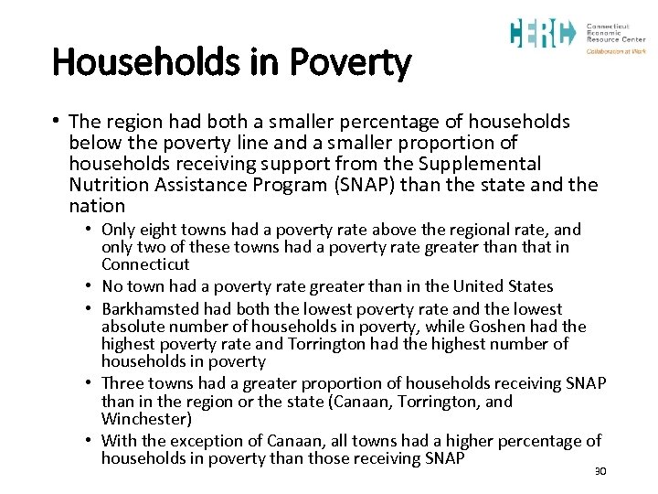 Households in Poverty • The region had both a smaller percentage of households below