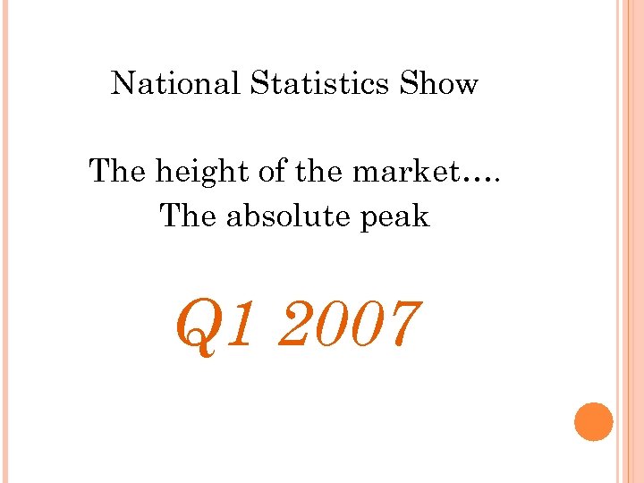 National Statistics Show The height of the market…. The absolute peak Q 1 2007