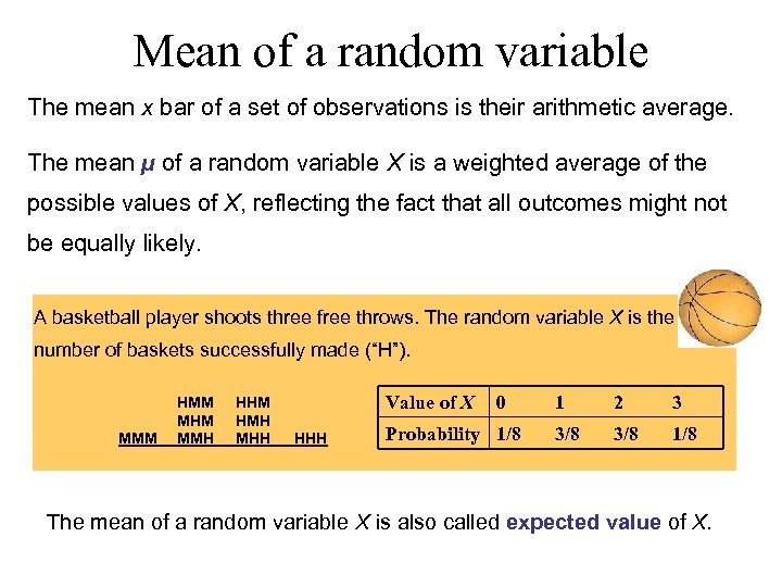 Mean of a random variable The mean x bar of a set of observations