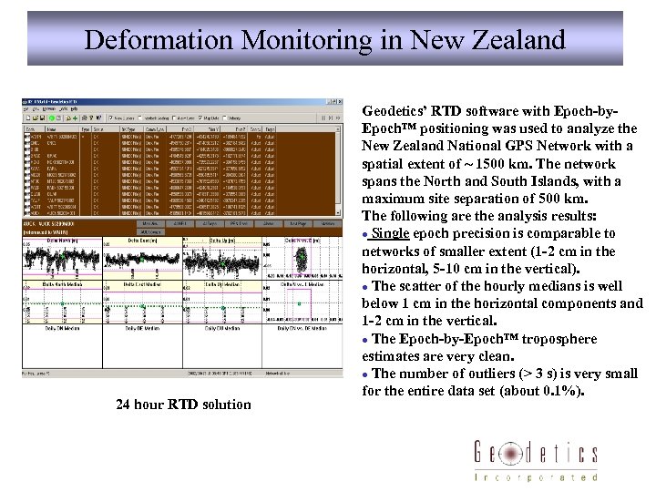 Deformation Monitoring in New Zealand 24 hour RTD solution Geodetics’ RTD software with Epoch-by.