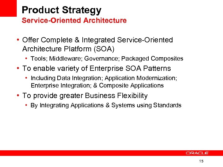 Product Strategy Service-Oriented Architecture • Offer Complete & Integrated Service-Oriented Architecture Platform (SOA) •