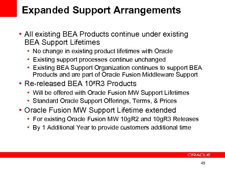 Expanded Support Arrangements • All existing BEA Products continue under existing BEA Support Lifetimes