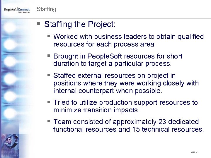 Staffing § Staffing the Project: § Worked with business leaders to obtain qualified resources