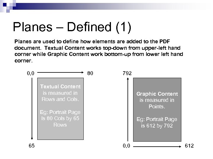 Planes – Defined (1) Planes are used to define how elements are added to