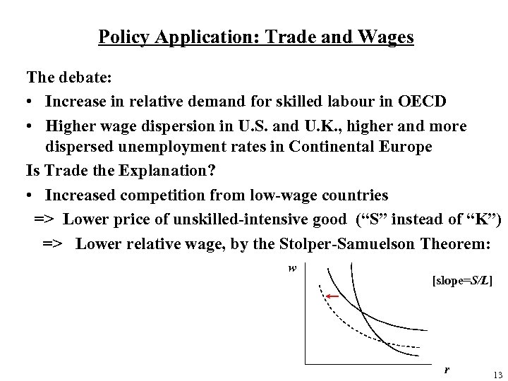 Policy Application: Trade and Wages The debate: • Increase in relative demand for skilled