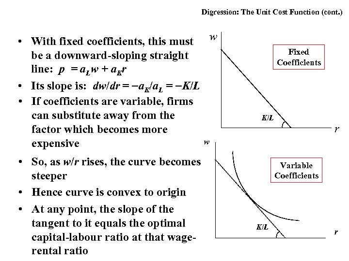 Digression: The Unit Cost Function (cont. ) • With fixed coefficients, this must w