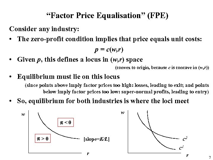 “Factor Price Equalisation” (FPE) Consider any industry: • The zero-profit condition implies that price