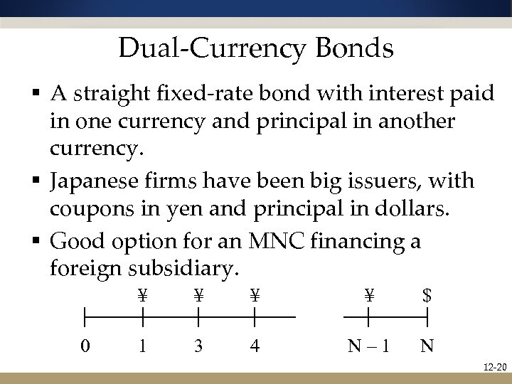 Dual-Currency Bonds § A straight fixed-rate bond with interest paid in one currency and