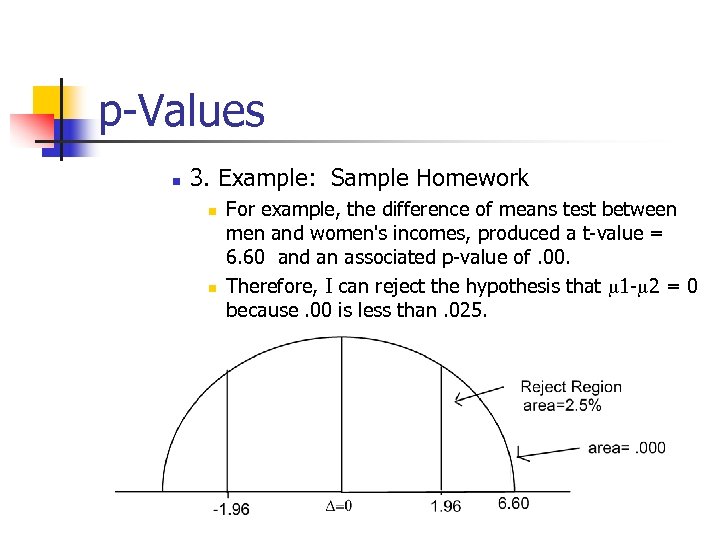 p-Values n 3. Example: Sample Homework n n For example, the difference of means