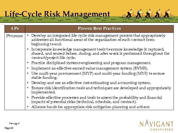 Life-Cycle Risk Management 4 Ps Proven Best Practices Processes • Develop an integrated life-cycle