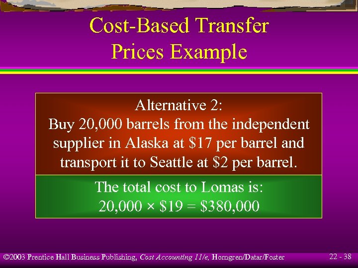 Cost-Based Transfer Prices Example Alternative 2: Buy 20, 000 barrels from the independent supplier