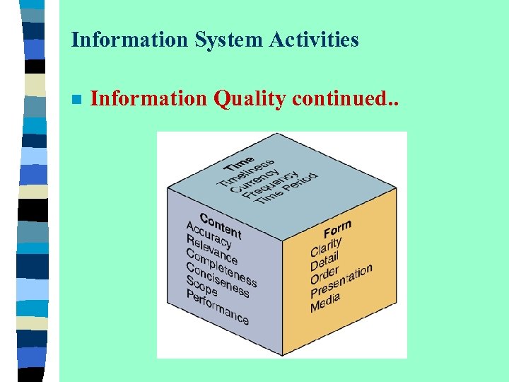 Information System Activities n Information Quality continued. . 
