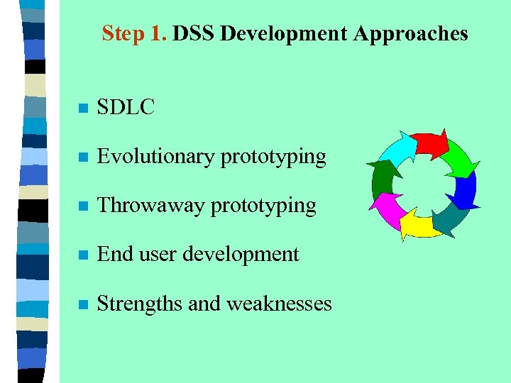 Step 1. DSS Development Approaches n SDLC n Evolutionary prototyping n Throwaway prototyping n