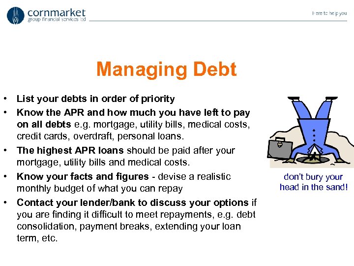Managing Debt • List your debts in order of priority • Know the APR