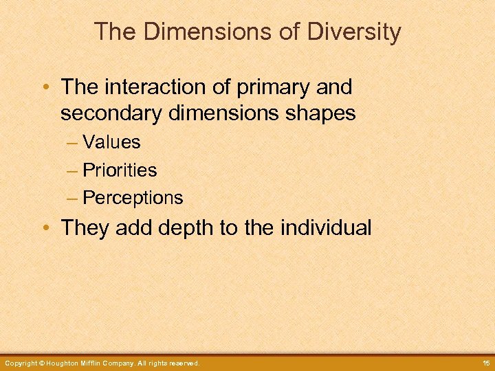 The Dimensions of Diversity • The interaction of primary and secondary dimensions shapes –