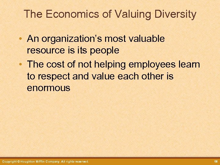 The Economics of Valuing Diversity • An organization’s most valuable resource is its people