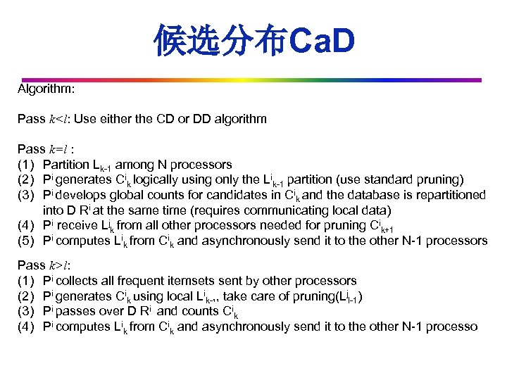 候选分布Ca. D Algorithm: Pass k<l: Use either the CD or DD algorithm Pass k=l