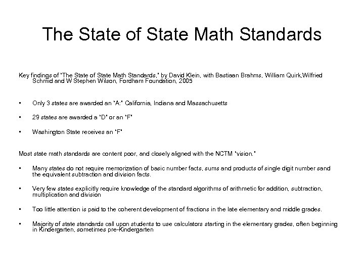 The State of State Math Standards Key findings of “The State of State Math